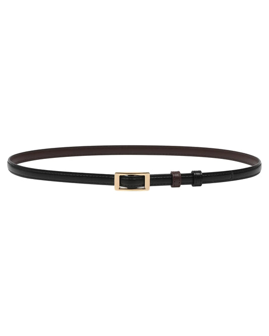 AWAYTR Skinny Reversible Leather Belt - Hole Free Belt for Women Jeans Dress Thin Waist Belt for Ladies with Gold Buckle(Black/Coffee100cm)