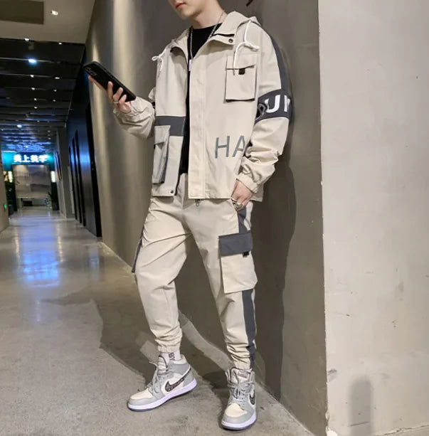 Men's 2-Piece Tracksuit Set - Hooded T-Shirt & Pants