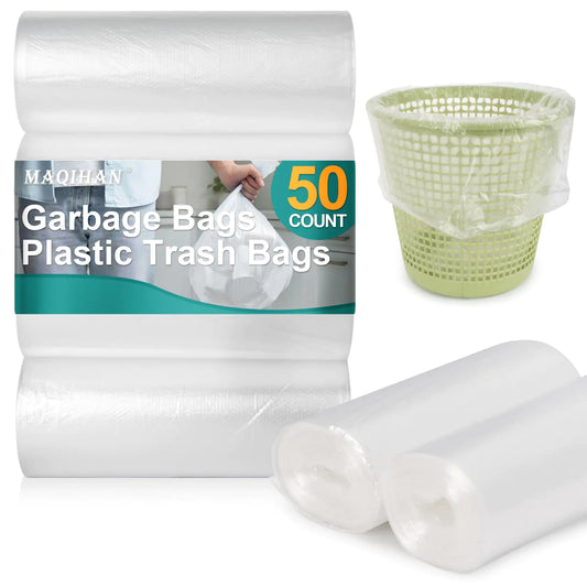 MAQIHAN Trash Bags - 50PACK 4 Gallon Trash Bag Garbage Bags Small Trash Bags Clear Trash Bags Bathroom Trash Bags Small Garbage Bags Trash Bag Medium Trash Bags Small Garbage Bags for Bathroom Can