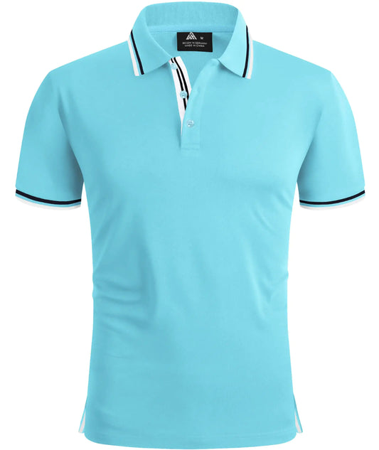 SECOOD Sky Blue Polo Shirts for Men Short Sleeve Summer Casual Golf Shirt Athletic Tennis Shirt