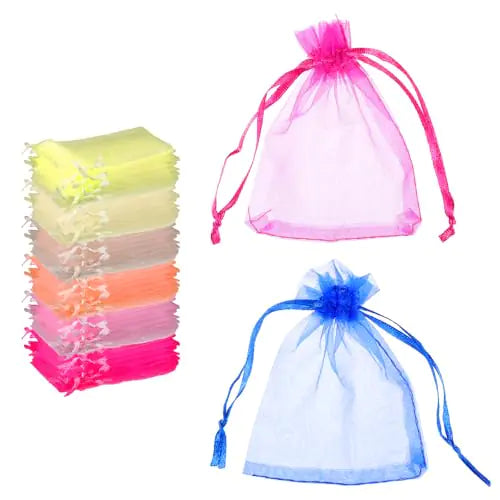 Teaaha 100PCS Organza Bags 3x4 Jewelry Bags Drawstring Assorted Organza Bags Sheer Small Mesh Bags Drawstring Candy Sachet Bags for Festival Party Bathroom Soaps Pouches Gift Bags(Multicolor)