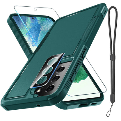 RMOCR Case for Samsung Galaxy S25 Ultra, Full Body Heavy Duty Rugged Shockproof Protective Phone Cover with Lanyard Strap, Tempered Glass Screen Protector and Camera Lens Cover, Black Matte