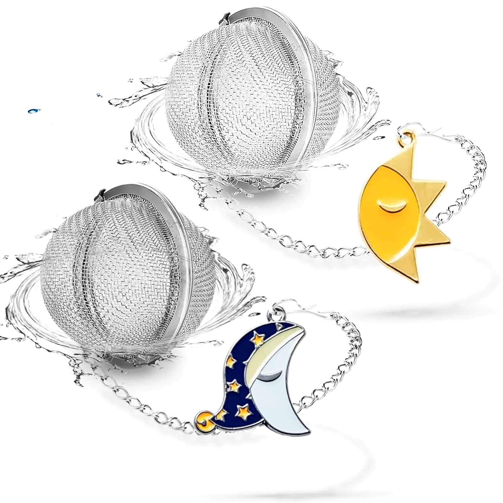 2pcs Loose Leaf Tea Steeper with Freddys Sun and Moon Couple Costume Pendant - NSTaygate Tea Infuser Tea Strainer 304 Stainless Steel Tea Ball