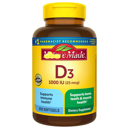 Nature Made Vitamin D3 1000 IU (25 mcg) D3 Vitamin Nature Made Vitamin D3 1000 Iu D3 Vitamin 2000 Iu Vitamin D3 1000iu Vitamin D 1000 650-Day Supply (650 Count) (Pack of 1)