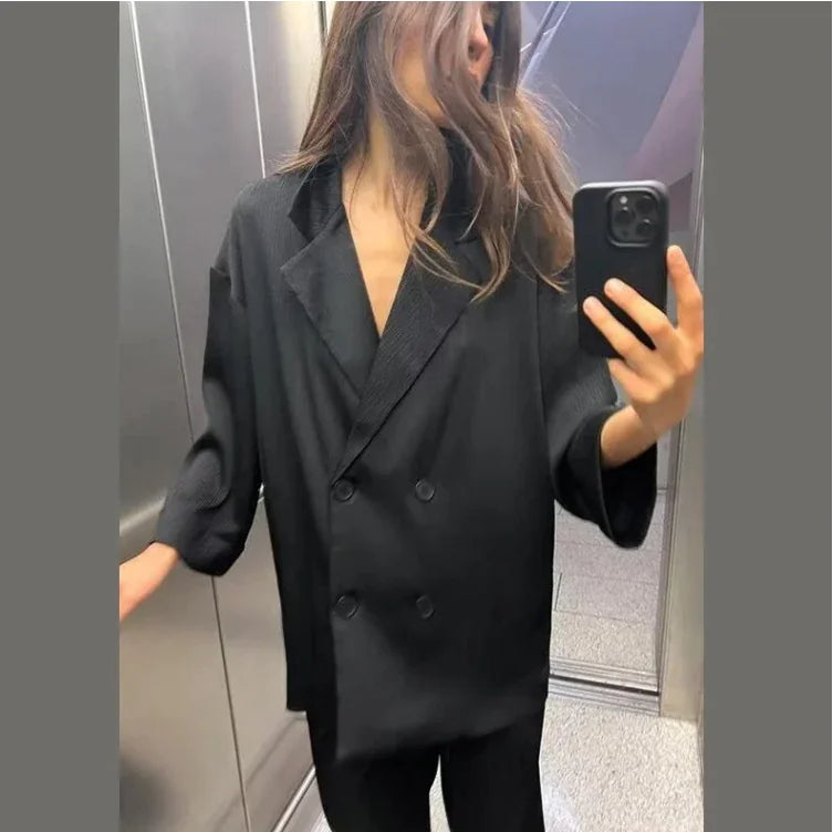 Ruffled Blazer & Casual Trousers Suit