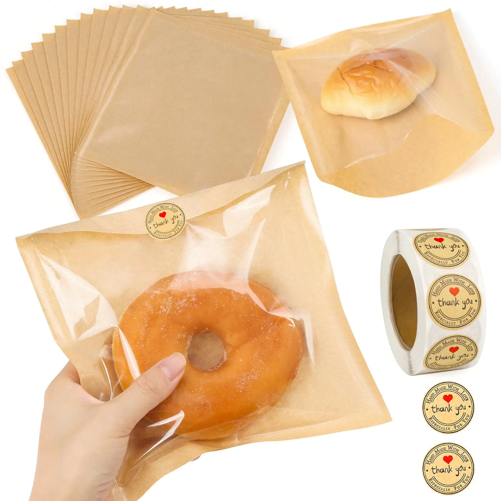 330 Pack Bakery Bags with Window 7.5 x 7.1 Inches Bagel Bags Sublaga Paper Sandwich Bags Parchment Paper Bags Donut Bags To Go Bakery Bags for Cookies Snack Waffle Cake Packaging