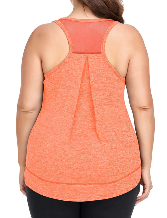 COOTRY Plus Size Workout Tops for Women Racerback Tank Tops Athletic Gym Yoga Clothes Loose fit Orange 3XL