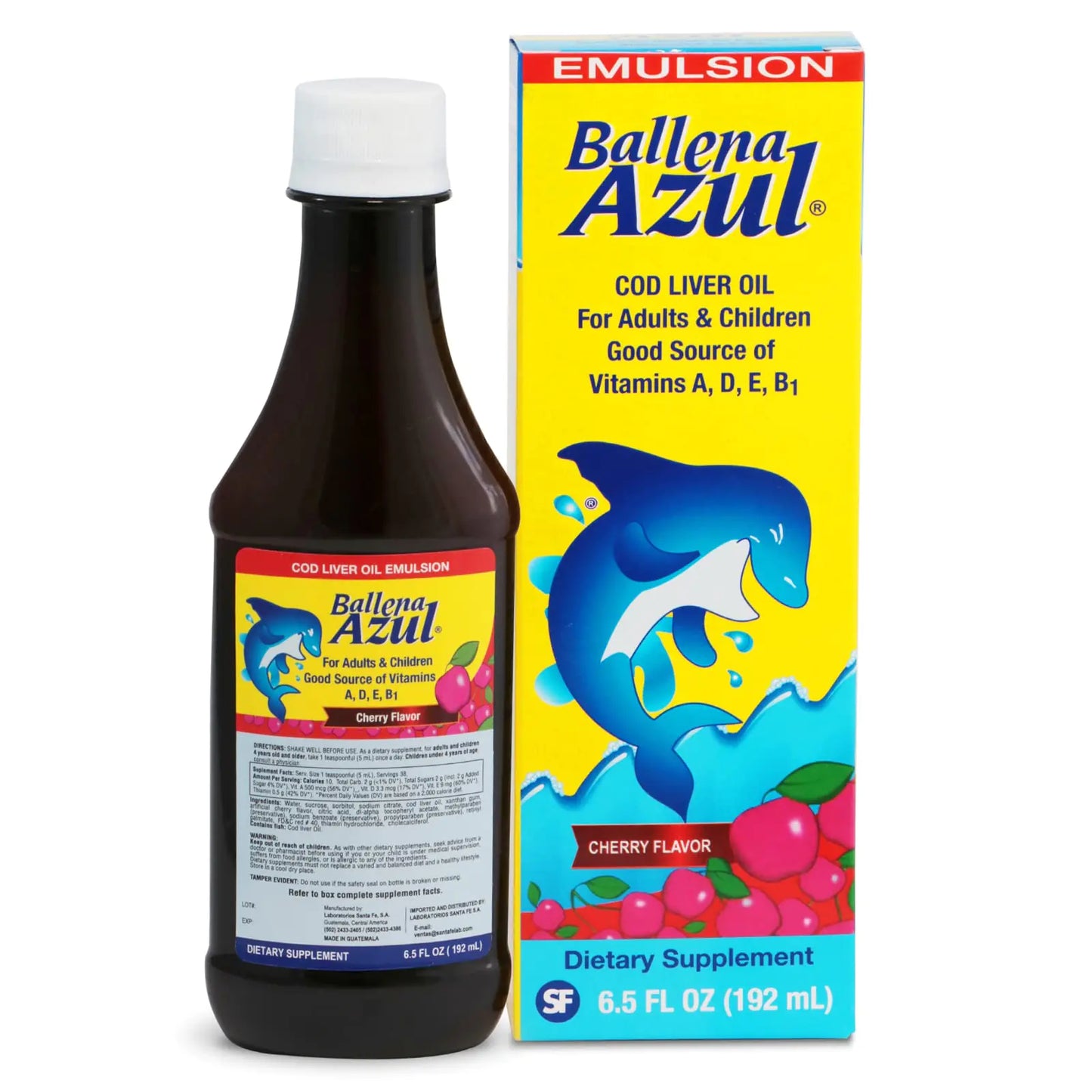 Ballena Azul Aceite de Hígado de Bacalao para Adultos y Niños COD Liver Oil for Adults and Children Good Source of Vitamins ADE B1 Dietary Supplement Omega 3