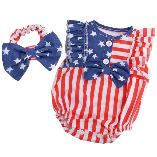 BABESIDE 2 Pcs Reborn Baby Doll Clothes Set for 17-22 Inch Baby Dolls Reborn Baby Doll Clothing Accessories with Baby Doll Headband for Realistic Baby Dolls Stars and Stripes