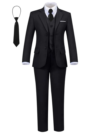 Boys Suits Slim Fit 5 Piece Boys Formal Suit Set Slim Fit Boy Suit Wedding Suit Ring Bearer Suit Black Size 5