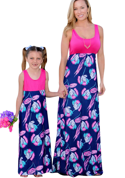 EFOFEI Mommy and Daughter Print Dresses Casual Floral Tank Outfits Beach Lightweight Maxi Dresses Rose Dandelion L