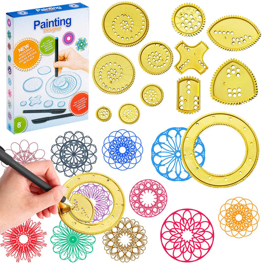 Chivao Spiral Art Gear Geometric Ruler Spiral Circle Template for Drawing Plastic Template Ruler Drawing Kit Spiral Curve Stencils with Pens Paper for Drawing DIY Art Crafts Sketch(Modern)