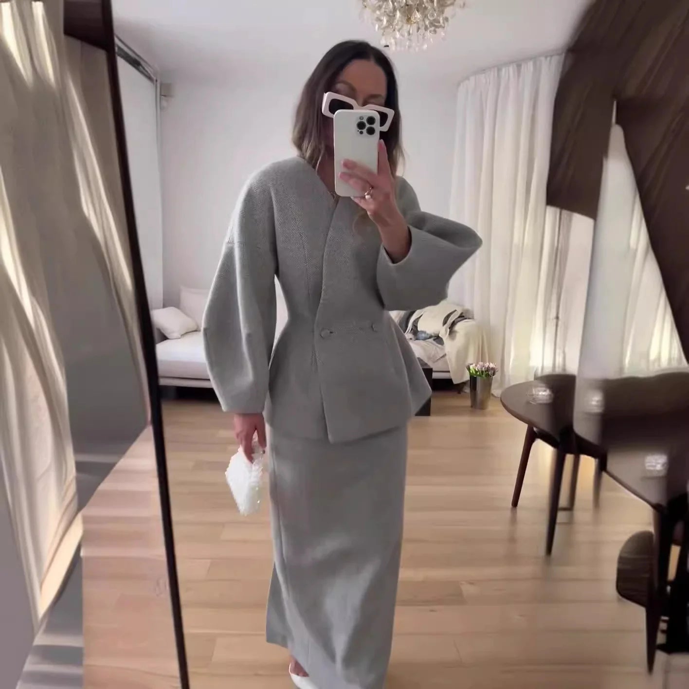 Slim Top and Skirt Elegant Suit