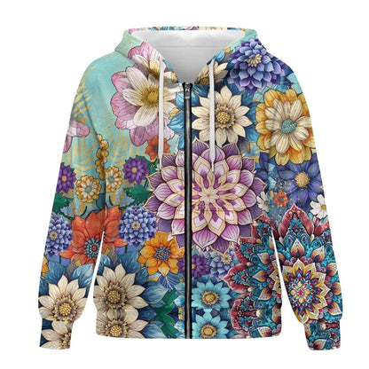 Showudesigns Mandala Flower Zip Up Hoodie for Women XL Fashion Hoodies & Sweatshirts Plus Size Jackets Teen Girls Outfits Yoga Clothing Long Sleeve Hooded Pullover Tops Thin Fall Sweater Coat