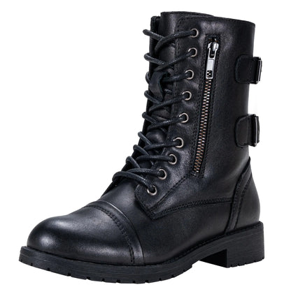 Vepose Womens 929L Leather Combat Boots Mid Calf Lace-up Boots Black Size 10 US-with Pocket Wallet(CJY929L Black 10)