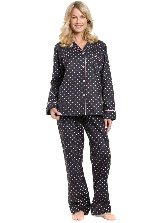 Cotton Flannel Pajamas Women 2Pc Pajama Set for Women - Dots Diva GY-PK - M