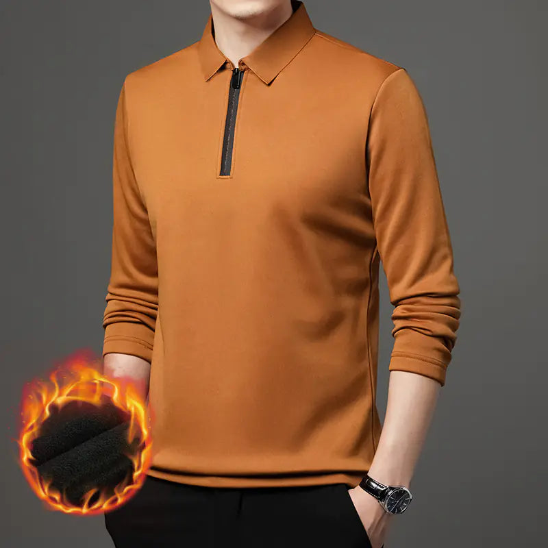 Thickened Fleece-lined Half Zipper Polo Shirt for Men