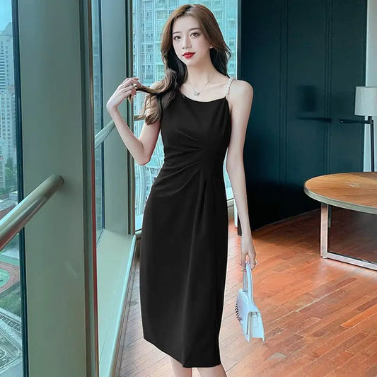 Niche French Sleeveless Slit Dress for Elegance