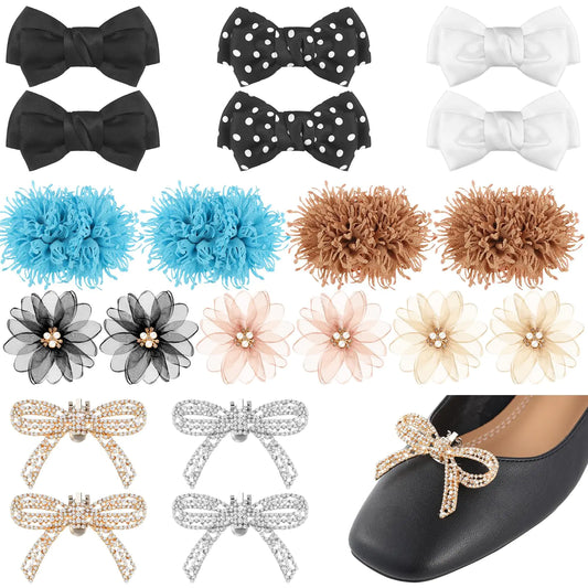 Wavwavw 10 Pairs Bow Shoe Clips Pearl Flowers Shoe Clips Rhinestone Satin Bow Shoe Buckle Solid Color Decorative Shoe Clips Removable Gold Silver Shoe Clips 3D Flower Shoe Clips for Women Shoe