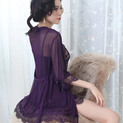 Plus Size Sheer Lace Lingerie Nightwear Set