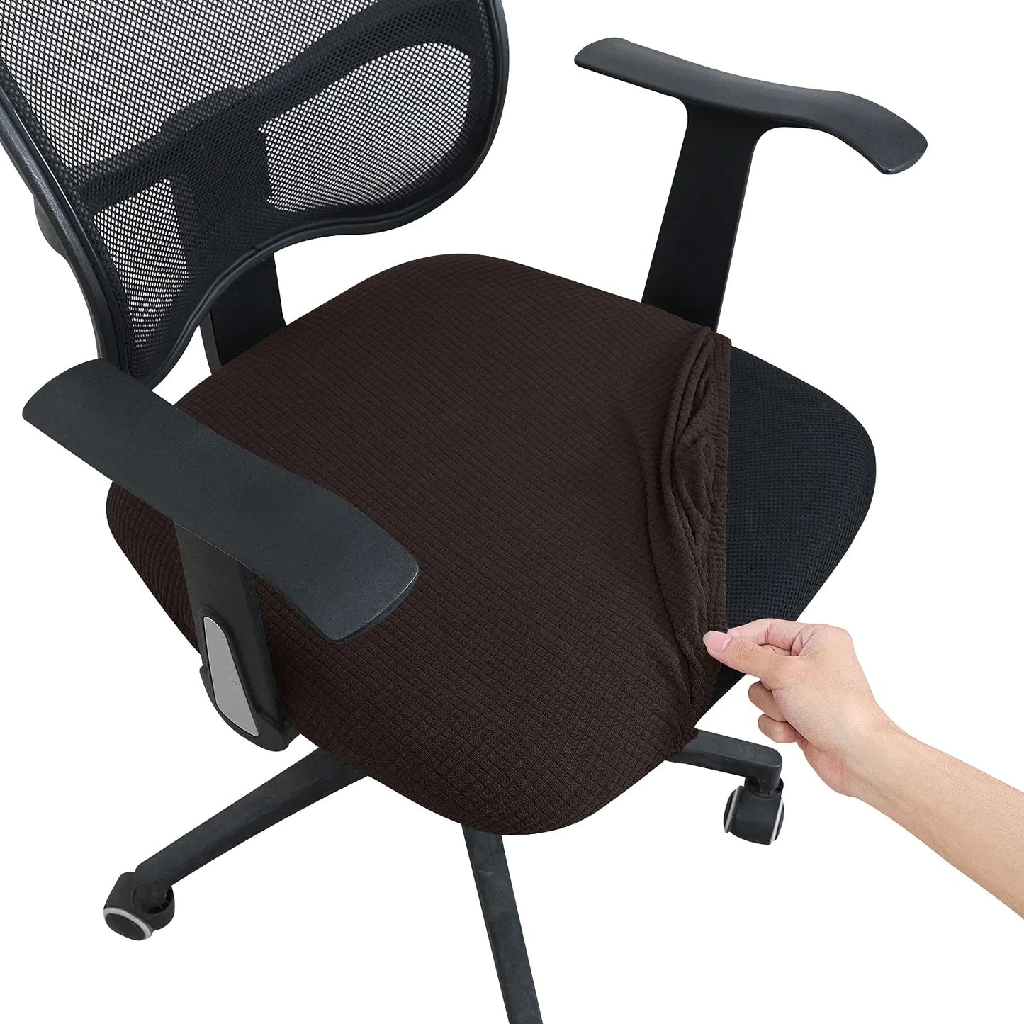 FORCHEER Office Desk Chair Seat Covers Jacquard Fabric Computer Chair Seat Cushion Slipcovers-Coffee