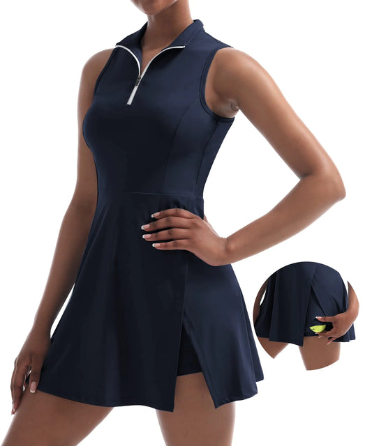 CUGOAO Womens Tennis Dress Golf Dress Workout Dress with Shorts and Pockets for Sleeveless Athletic Dresses Blue