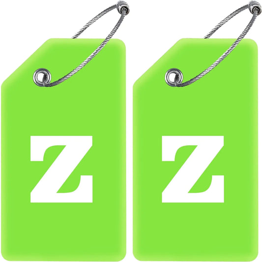 Gostwo 2 Pack Silicone Luggage Tags for Suitcases 26 Initial Letter Baggage Labels Handbag School Bag Suitcase Instrument Tag with Stainless Steel Loop(Green)(Letter Z)