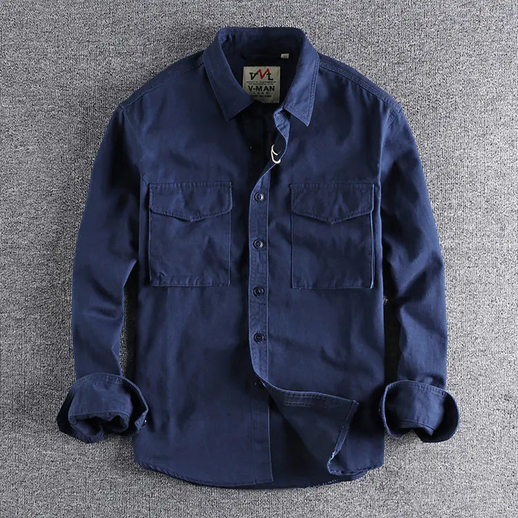 2021 Japanese Retro Workwear Pocket Shirt for Men