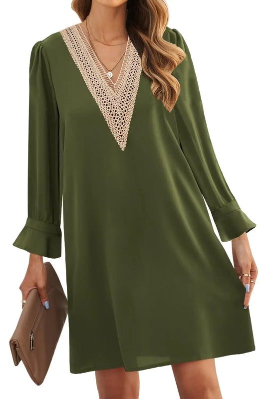 JOCAFIYE Summer Dresses for Women 2024 Long Sleeve V Neck Dress Casual Dresses for Women Army Green M