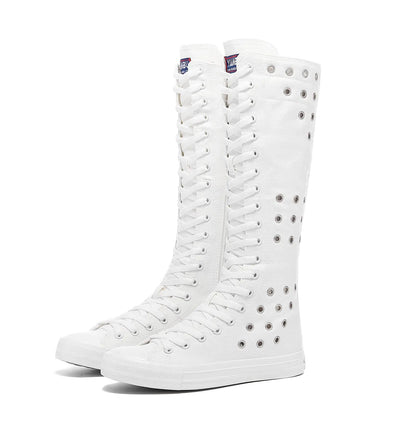 Momuk Girls Women Stylish Canvas Knee High Boots Causal Sneakers School Shoes Size 10 B(M) US White