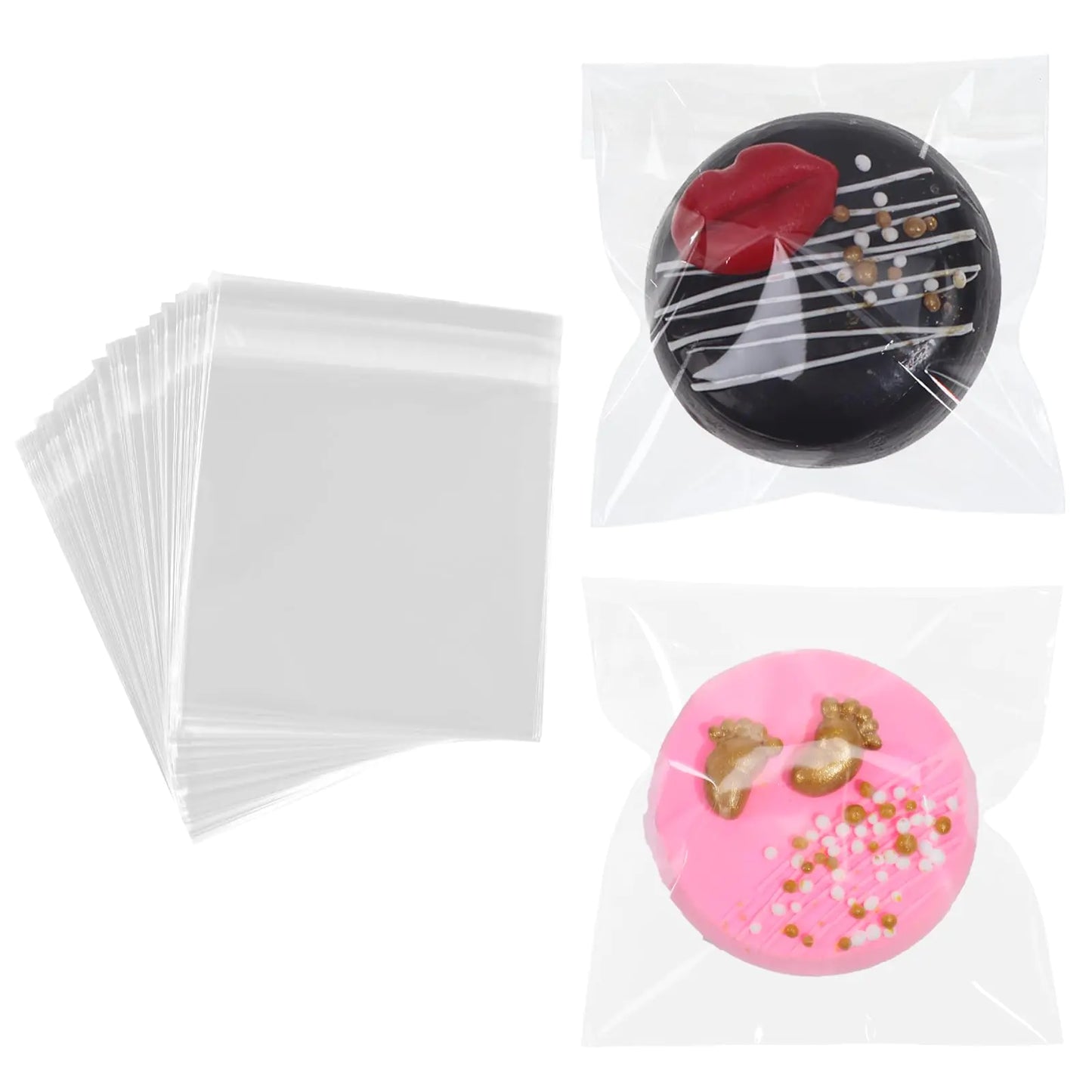 TEMLQPACK 200Pcs 3.5 x3.5Inch Clear Macaron Bags resealable Cellophane Bags Cookies Bags Chocolate Covered Strawberries Bags Browine Bags Candy Bags Gift Bags for Party Favors Birthday Wedding