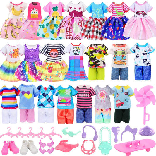 27 PCS for Mini 6 Inch Doll Clothes and Accessories Include 4 Tops 4 Pants 4 Dresses 2 Shoes 2 Pink Sunglasses 1 Skate and 14 Life Accessories for 5.3 Inch - 6 Inch Dolls