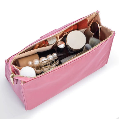 Vercord Nylon Purse Organizer Insert for Hangbags Comestic Storage Toiletry Kit Bag in Bag with Zipper Pocket Pink M