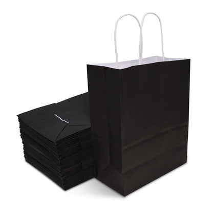 TOWRAP Black Gift Bags 100Pcs 8x4.25x10.5 Inch Kraft Paper Bags with Handles Bulk Shopping Bags Party Bags Retail Bags Merchandise Bags Favor Bags