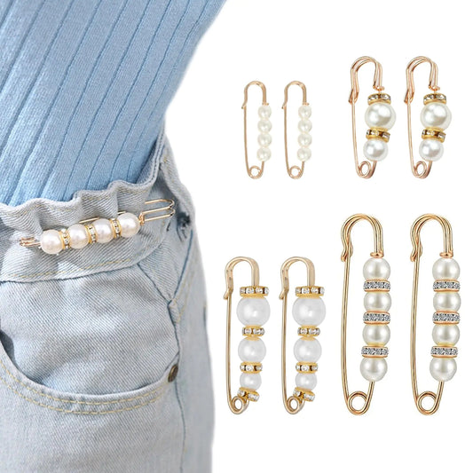heqxwl 8 Pcs Pearl Brooch PinsSafety Pins for Clothing Dress Pants Skirt Cardigan Collar，Faux Pearl Rhinestones Brooches for Women Girls Pants Extender Safety Pins (Set-A)