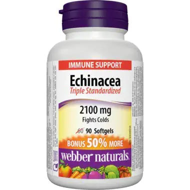 Webber Naturals Echinacea Standardized Herb 8:1 Extract 2100mg 90 Softgels Bonus