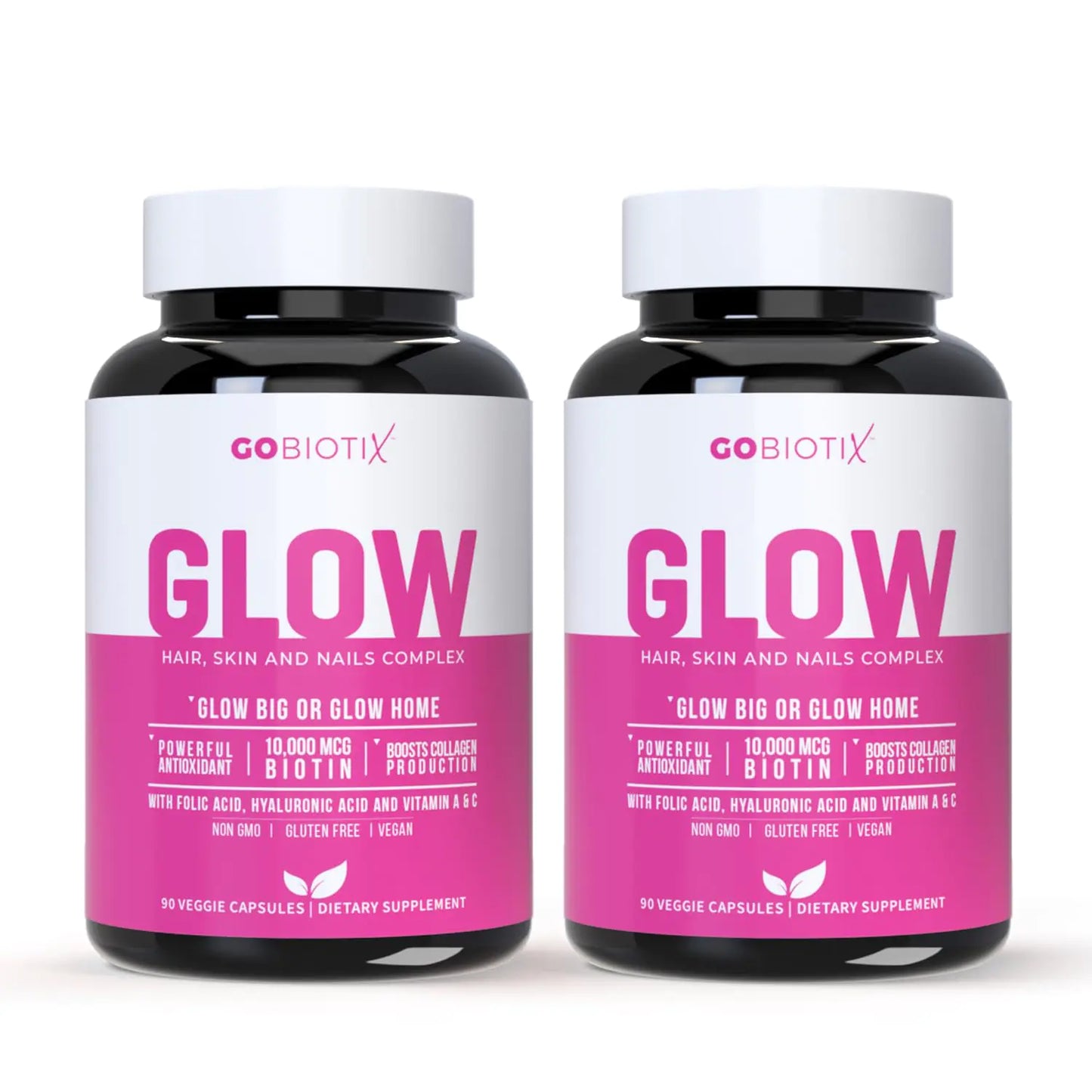 Glow Vitamins - Hair Skin and Nails Multivitamin Supplement - 10000mcg Biotin Pills with Hyaluronic Acid Folate Iron Magnesium and Zinc - Boosts Collagen Production Hair Growth 180 Capsules