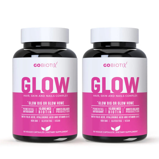 Glow Vitamins - Hair Skin and Nails Multivitamin Supplement - 10000mcg Biotin Pills with Hyaluronic Acid Folate Iron Magnesium and Zinc - Boosts Collagen Production Hair Growth 180 Capsules