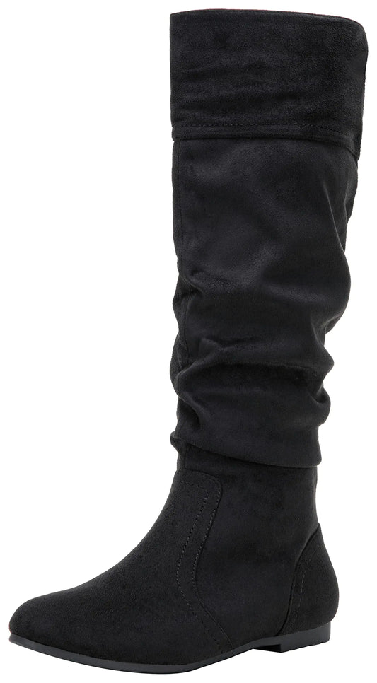 Jeossy Womens 9601 Knee High Boots Tall Slouch Boots Black Suede Size 10 US-with Inside Zipper(DJY9601 Black 10)