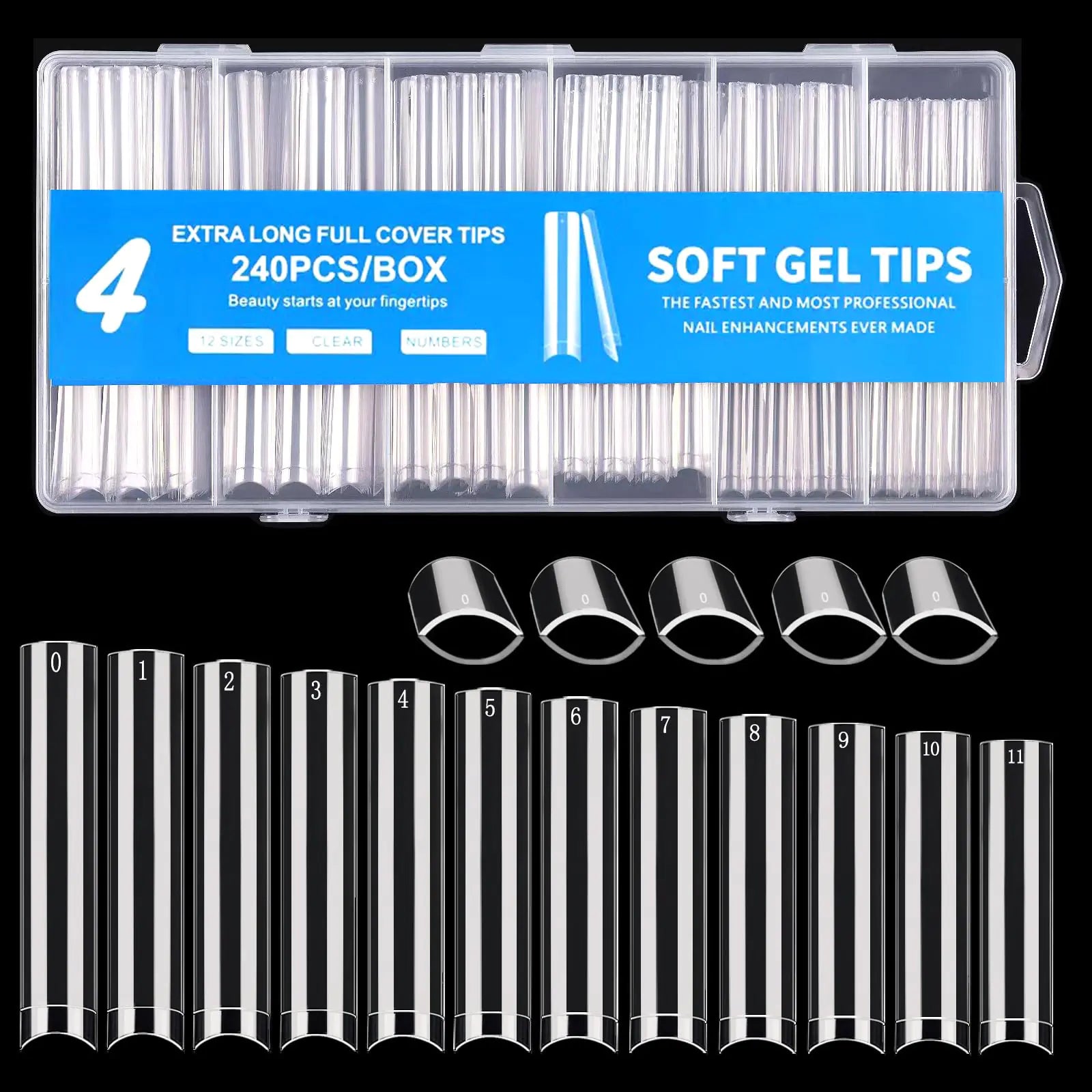 240PCS No C Curve Square Nail Tips XXXL Half Cover Clear Nail Tips for Acrylic Nails 3XL Straight Tapered Square Fake Nail Tips Set 12 Sizes Flattened Acrylic Nail Tips for Nail Salons and DIY