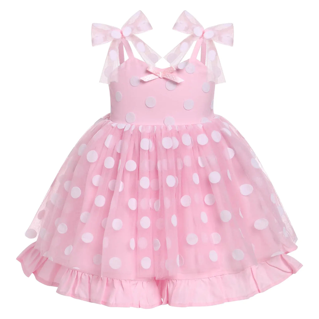 1st Birthday Girl Dress Outfit Baby Pink Polka Dots Tulle Dress Toddler Girls Sleeveless Spaghetti Straps Pink Princess Tutu Dress Cake Smash Party Photoshoot Dresses Light Pink Polka 5-6 Years