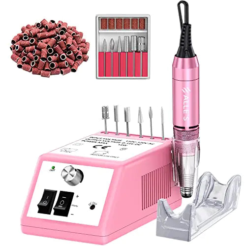 Professional Nail Drill Machine 30000 RPM Efile Electric Nail Filer Kit for Finger Toe Nails Acrylic Gel Nails Manicure Pedicure Drill with 6Pcs Nail Bits 106Pcs Sanding Bands - Pink