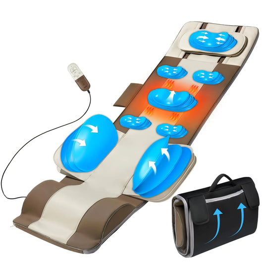Full Body Massage Mat 3D Body Stretching & Lumbar Traction Back Heating Traction Up & Down Curve Stretch Twist Left & Right 4 Modes 3 Intensities 3 Heat Levels PU Leather Foldable Fit 51-60