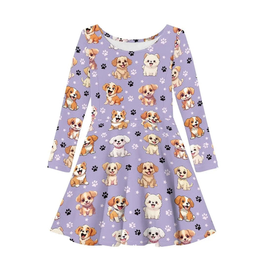 ZPINXIGN Kids Puppy Costume Girls Long Sleeve Dog Dress Size 5-6 Cute Outfits Fall Clothes for Girls Toddler Twirly Swing Dress Purple Skater Dresses