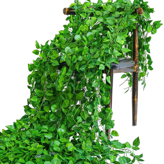 Aeojoor Epipremnum Aureum Leaves Green Vines Fake Plant Vine Leaves Hanging Fake Vine Leaves Home Kitchen Garden Office Wedding Wall Decor (Pack of 12 86 Inch Fake Plants)