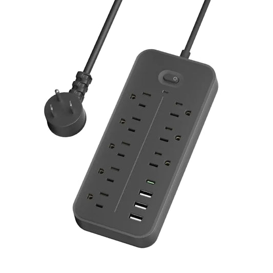 Surge Protector Power Strip with 8 Outlets 4 USB Ports (USB-A & USB-C) for Home and Office Use Black