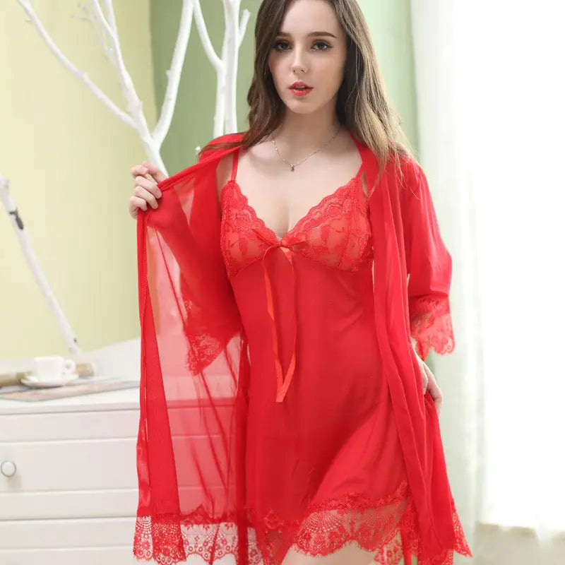Plus Size Sheer Lace Lingerie Nightwear Set