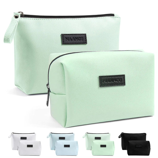 MAANGE Small Makeup Bag 2 Style Cosmetic Bags for Women Pu Leather Travel Makeup Bag for Purse Zipper Makeup PouchGreen