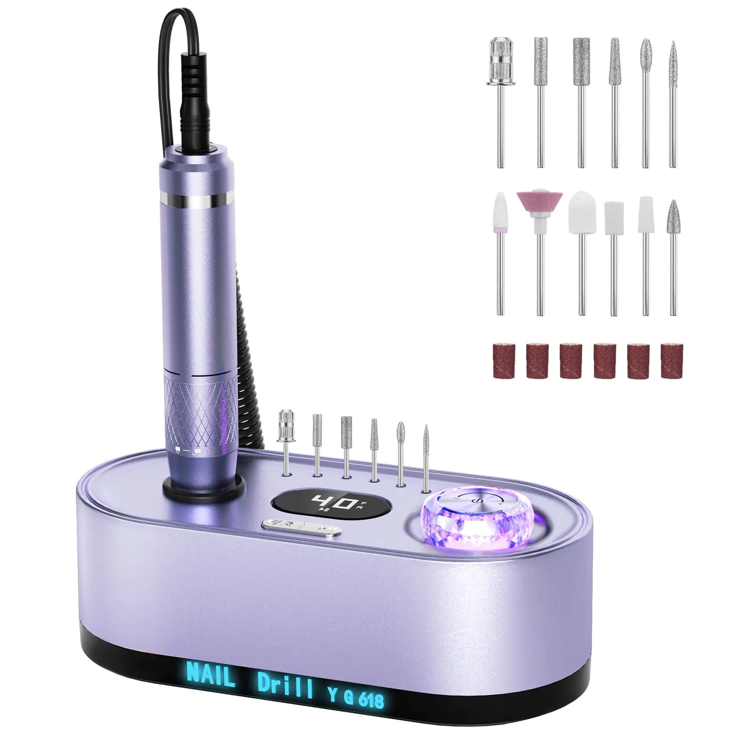 GOLEEXU Nail Drill Electric File: 40000RPM Professional E File Kit E File Machine Filer for Shaping Buffing Removing Acrylic Gel Nails Manicure Pedicure Kit with 12Pcs Nail Bits Home Salon Use