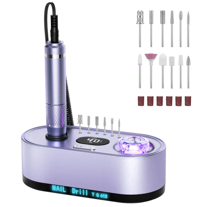 GOLEEXU Nail Drill Electric File: 40000RPM Professional E File Kit E File Machine Filer for Shaping Buffing Removing Acrylic Gel Nails Manicure Pedicure Kit with 12Pcs Nail Bits Home Salon Use